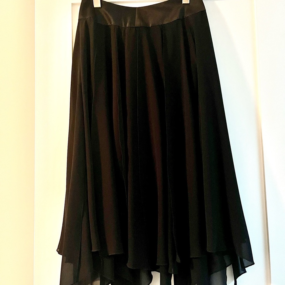JS Collections Black Asymmetrical A-Line Midi Skirt